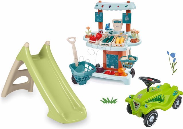Sets | Seite 22 - Spielset mit Rutsche und Wasserspiel sowie Gemüsestand mit Bollerwagen XS Slide Green Life Smoby