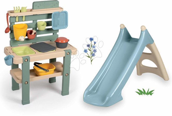 Rutschen Sets | Seite 8 - Rutsch-Set mit Wasserspiel und Spielküche für den Garten XS Slide Blue Life Smoby