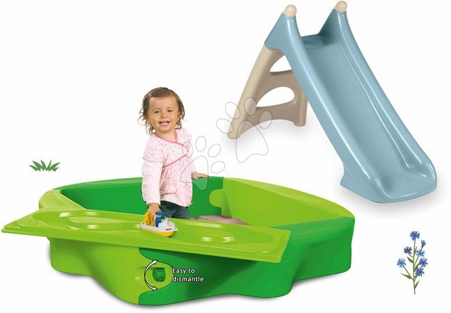 Rutschen Sets | Seite 4 - Rutschen-Set mit Wasserspiel und Sandkasten Sandy mit Abdeckung XS Slide Blue Life Smoby