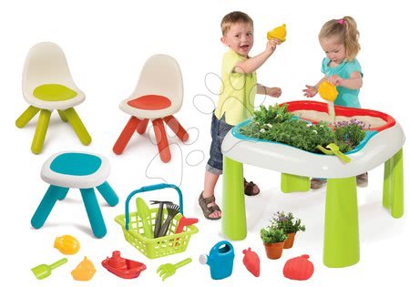 Dětský záhradní nábytek sety - Set stůl Zahradník De Jardinage 2v1 Smoby dvoudílný se zahrádkou a piknik stolek se dvěma židlemi KidChair