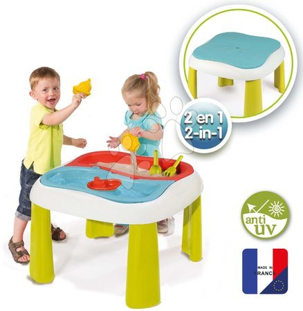 Hrací a piknikové stoly - Záhradný stôl pieskovisko s vodnou hrou Water&Sand Smoby s krytom a loďka s formičkami od 18 mes SM840110_1