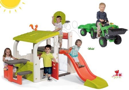 Hračky pre chlapcov - Set hracie centrum Fun Center Smoby so šmykľavkou a traktor Jim Loader od 24 mes
