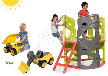 Hračky pre chlapcov - Set preliezačka Multiactivity Climbing Tower Smoby na šplhanie so šmykľavkou a nakladač pracovný stroj odrážadlo s nákladným autom od 24 mes