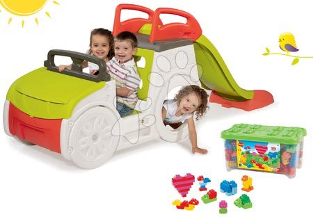 Spielzeuge und Spiele für den Garten - Kletterset Adventure Car Smoby mit Rutsche 150 cm lang und Abrick-Bausatz 275-tlg. ab 18 Monaten