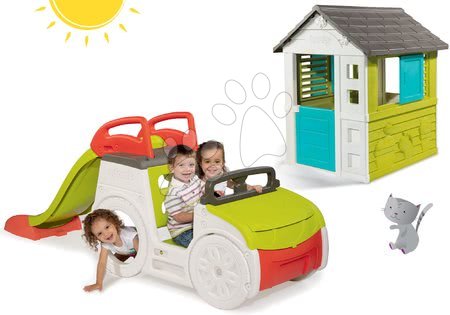 Igrače za otroke od 1. do 2. leta - Komplet plezalno igralo Adventure Car Smoby s toboganom dolžine 150 cm in hišica Pretty Blue od 24 mes