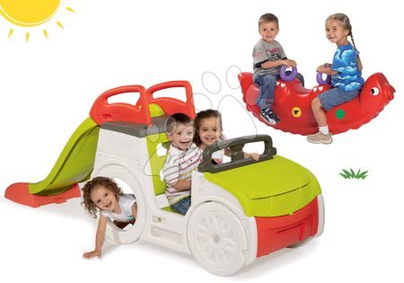 Játékok 1 - 2 éves gyerekeknek - Szett mászóka Adventure Car Smoby homokozóval és libikóka dinoszaurusz Sammy 24 hó-tól