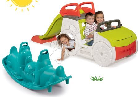 Jucării pentru copilași de la 1 la 2 ani - Set cățărător Adventure Car Smoby cu tobogan lungime de 150 cm_1