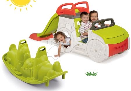 Hračky a hry na záhradu - Set preliezačka Adventure Car Smoby so šmykľavkou dlhou 150 cm