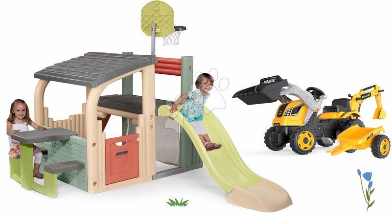 Играчки и игри за градината - Set hracie centrum a traktor s prívesom Multisport Fun Center Life Smoby