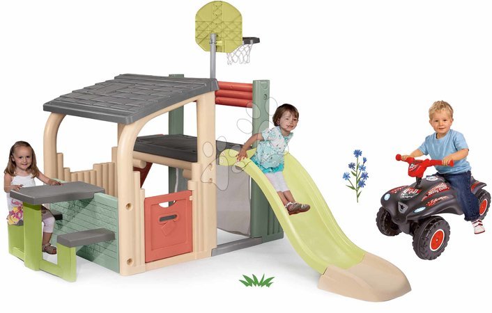 Играчки и игри за градината - Set hracie centrum a odrážadlo štvorkolka Multisport Fun Center Life Smoby