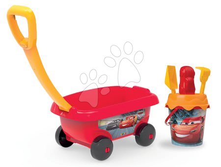 Cars - Vozík na ťahanie Autá Smoby s vedro setom do piesku (výška vedierka 18 cm) červený od 18 mes_1