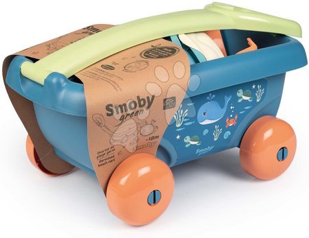 Homokozó játékok - Húzható kiskocsi cukornádból Ocean Bio Sugar Cane Beach Cart Smoby vödörrel a Smoby Green kollekcióból 100% újrahasznosítható 18 hó_1
