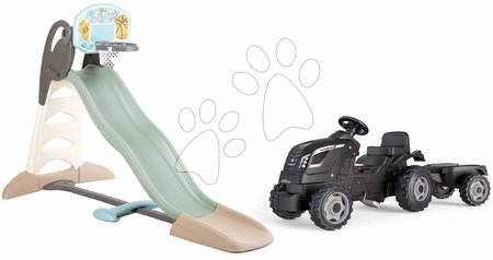 3-6 lat - Ślizgawka ekologiczna z fontanną i traktorem z przyczepą Toboggan XL Slide Green Smoby