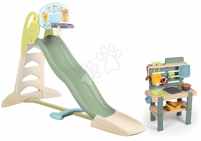 3-6 lat - Zjeżdżalnia z fontanną i stół roboczy do ogrodu Toboggan XL Slide Life Smoby