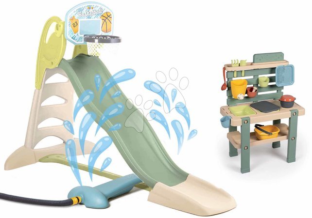 Rutschen-Sets - Rutsche mit Wasserfontäne und Gartenarbeitstisch Toboggan XL Slide Life Smoby
