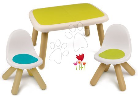 Dětský záhradní nábytek sety - Set stůl pro děti KidTable zelený Smoby se dvěma židlemi s UV filtrem