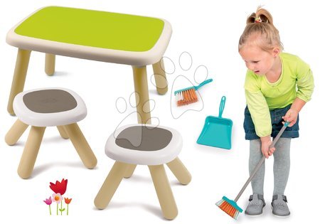 Dětský záhradní nábytek sety - Set stůl pro děti KidTable modrý Smoby se dvěma stolky s UV filtrem a smeták s lopatkou