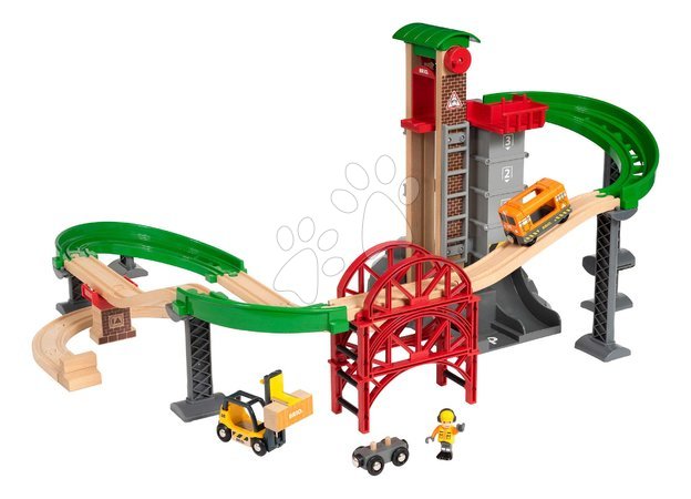 Holzeisenbahnen BRIO - Drevená vláčikodráha s výťahom a skladom Lift&Load Warehouse Set BRIO_1