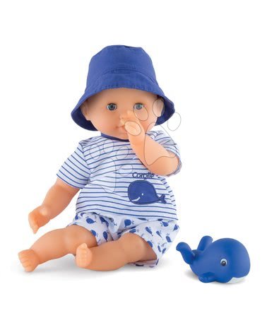 Igrače dojenčki od 18. meseca - Dojenček za kopanje Bebe Bath Marin Corolle z modrimi mežikajočimi očkami in kitom 30 cm od 18 mes_1
