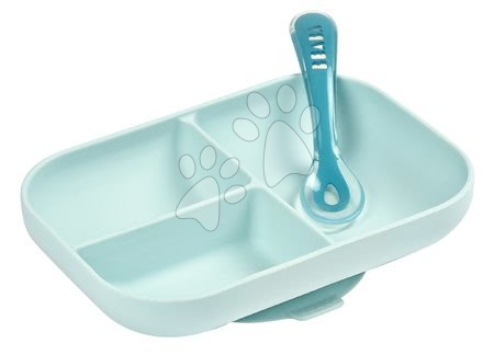 Dojčenské jedálenské potreby - Jedálenská súprava Silicone Blue Beaba_1