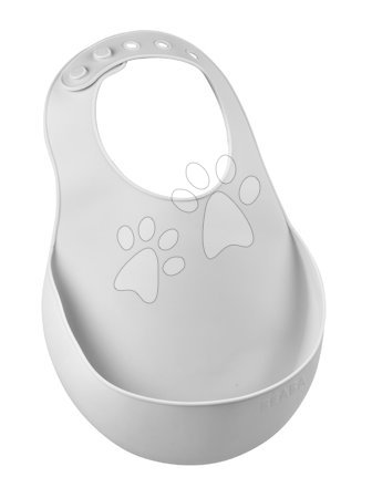 Jucării pentru bebeluși de la 3 la 6 luni - Bavețică pentru copii Silicone Bib Beaba Light Mist Beaba din silicon moale și nasturi gri de la 0 luni_1