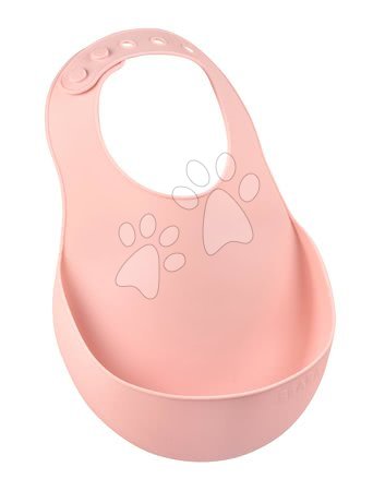 Jucării pentru bebeluși de la 3 la 6 luni - Bavețică pentru copii Silicone Bib Beaba Old Pink Beaba din silicon moale și nasturi roz de la 0 luni BE913491_1