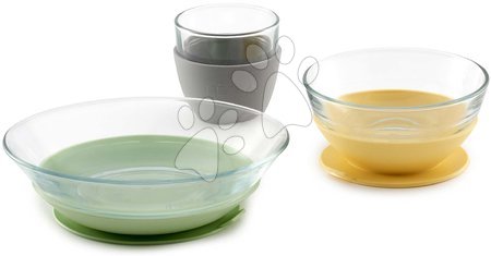 Dojčenské jedálenské potreby - Jedálenská súprava zo skla Duralex Yellow Glass Meal Beaba z vysokokvalitného temperovaného materiálu od 36 mes