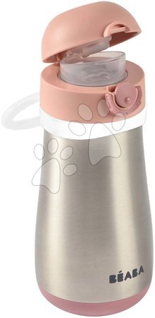 Dojčenské jedálenské potreby - Fľaša Bidon s dvojitými stenami Stainless Steel Bottle Beaba Old Pink 350ml ružová z nehrdzavejúcej ocele od 18 mes