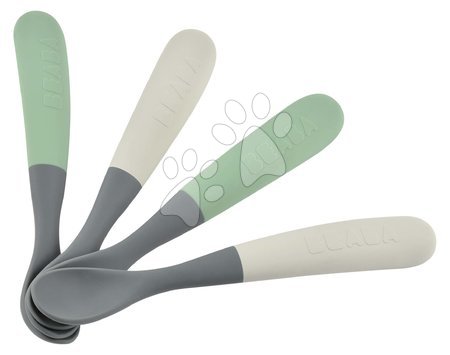 Játékok 3 - 6 hónapos gyerekeknek - Ergonomikus kanalak 1st Age Silicone Spoons Mineral Grey Sage Green Beaba