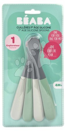 Játékok 3 - 6 hónapos gyerekeknek - Ergonomikus kanalak 1st Age Silicone Spoons Mineral Grey Sage Green Beaba_1