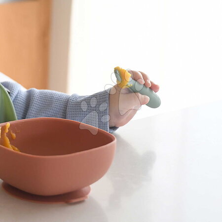 Príbory a lyžičky - Ergonomické tréningové lyžičky Silicone Pre-Spoons Sage Green Velvet Grey Beaba - 5