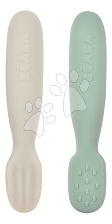 Pribori i žličice - Ergonomske silikonske trening žlice Silicone Pre-Spoons Sage Green Velvet Grey Beaba_1