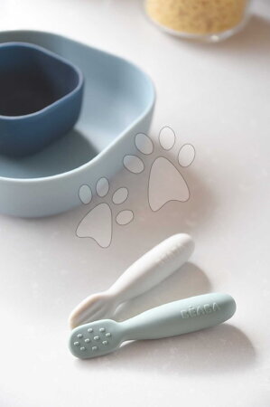 Príbory a lyžičky - Ergonomické tréningové lyžičky Silicone Pre-Spoons Sage Green Velvet Grey Beaba - 6