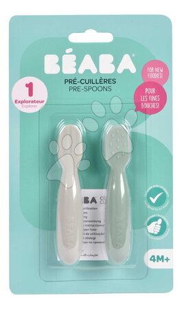 Príbory a lyžičky - Ergonomické tréningové lyžičky Silicone Pre-Spoons Sage Green Velvet Grey Beaba - 2