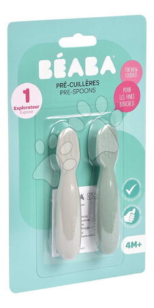 Príbory a lyžičky - Ergonomické tréningové lyžičky Silicone Pre-Spoons Sage Green Velvet Grey Beaba - 3