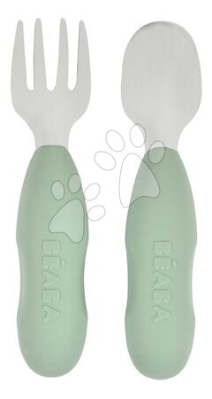 Pribori i žličice - Prvi dječji pribor od nehrđajućeg čelika predrezani pribor za jelo u boji kadulje Beaba_1