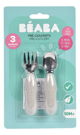 Príbory a lyžičky - Prvý detský príbor Stainless Steel Pre-Cutlery Velvet Grey Beaba - 3