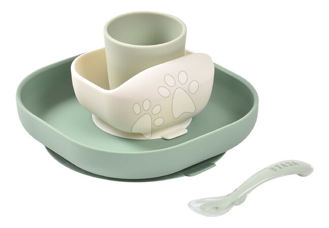 Jedálenské súpravy - Jedálenská súprava Silicone Meal Set Sage Green Misty Green Beaba