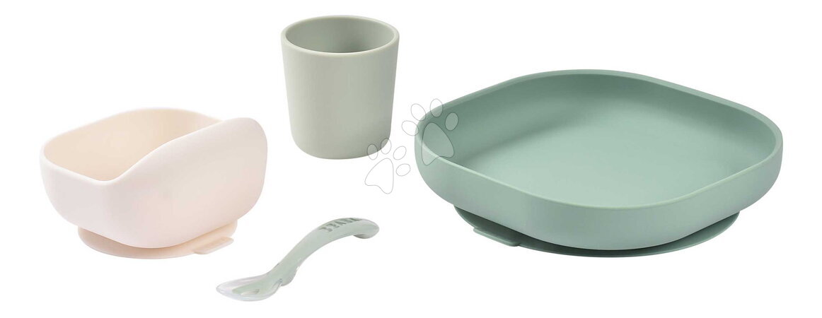 Jedálenské súpravy - Jedálenská súprava Silicone Meal Set Sage Green Misty Green Beaba_1