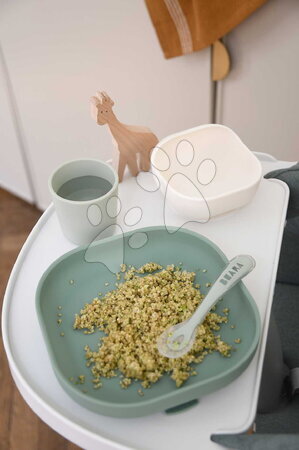 Jedálenské súpravy - Jedálenská súprava Silicone Meal Set Sage Green Misty Green Beaba - 3