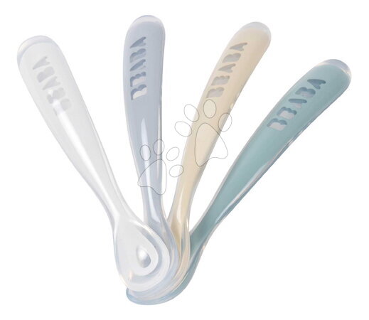 Pribori i žličice - Prve trenažne žličice First Age Silicone Spoons Pebble Cloud Blue Baltic Blue Clay Set Beaba