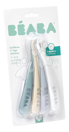 Príbory a lyžičky - Prvé tréningové lyžičky First Age Silicone Spoons Pebble Cloud Blue Baltic Blue Clay Set Beaba - 2