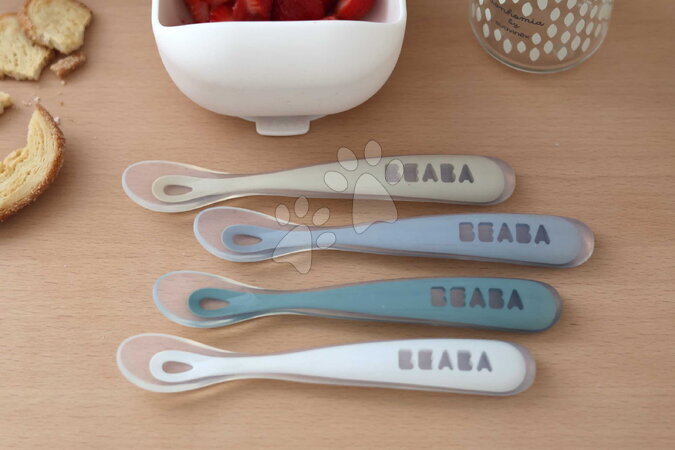 Príbory a lyžičky - Prvé tréningové lyžičky First Age Silicone Spoons Pebble Cloud Blue Baltic Blue Clay Set Beaba - 5