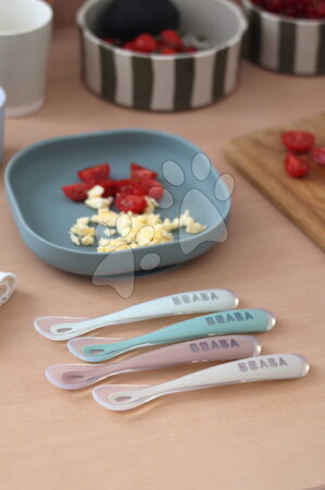 Príbory a lyžičky - Prvé tréningové lyžičky First Age Silicone Spoons Natural Set Beaba - 6