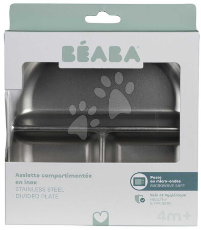 Tányérok és tálkák - Tanier pre bábätká Stainless Steel Divided Plate Misty Green Beaba_1