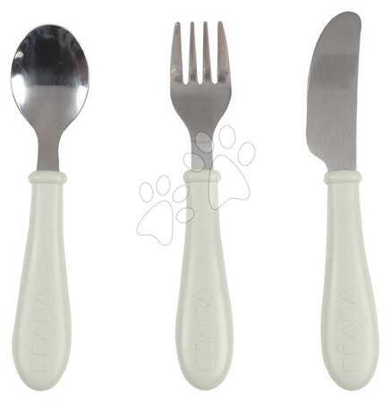 Evőeszközök és etetőkanalak - Evőeszközkészlet gyerekeknek Stainless Steel Cutlery Set Misty Green Beaba