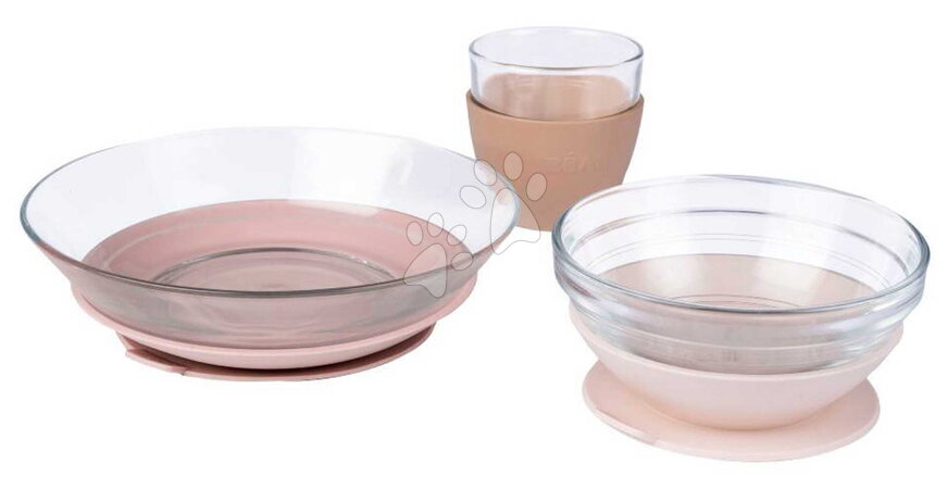 Babaétkészletek - Jedálenská súprava zo skla Duralex Glass Meal Set Cotton Candy Beaba