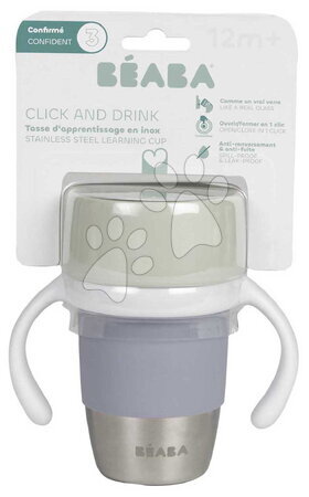 Dětské hrnky - Hrnek pro děti Stainless Steel Learning Cup Click & Drink Pebble Beaba - 18