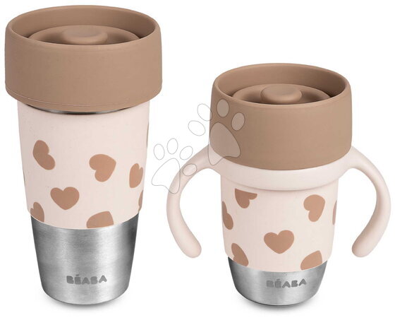 Seturi pentru masă - Set de căni pentru mamă și copil Mini & Me 2 Stainless Steel Cups Click & Drink BigLove Beaba