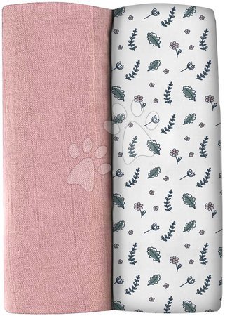 Plienky a prebaľovanie - Textilné plienky z bavlneného mušelínu Bolte 2 Swadlles 120 cm Beaba Old Pink/Floral Campaign sada 2 kusov od 0 mes